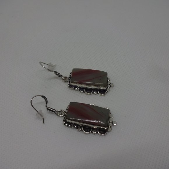 Beautiful "MOOKAITE JASPER" Handmade Sterling Dangle Earrings #443 - Picture 3 of 3